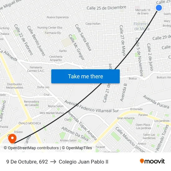 9 De Octubre, 692 to Colegio Juan Pablo II map