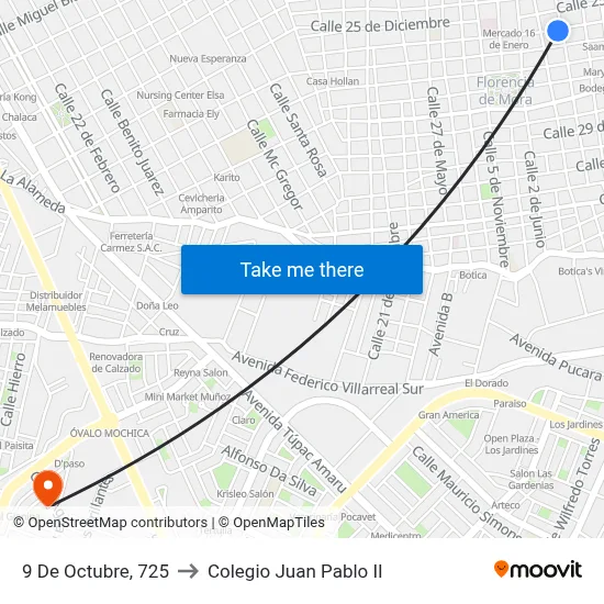 9 De Octubre, 725 to Colegio Juan Pablo II map