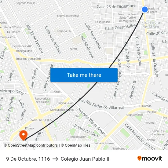 9 De Octubre, 1116 to Colegio Juan Pablo II map