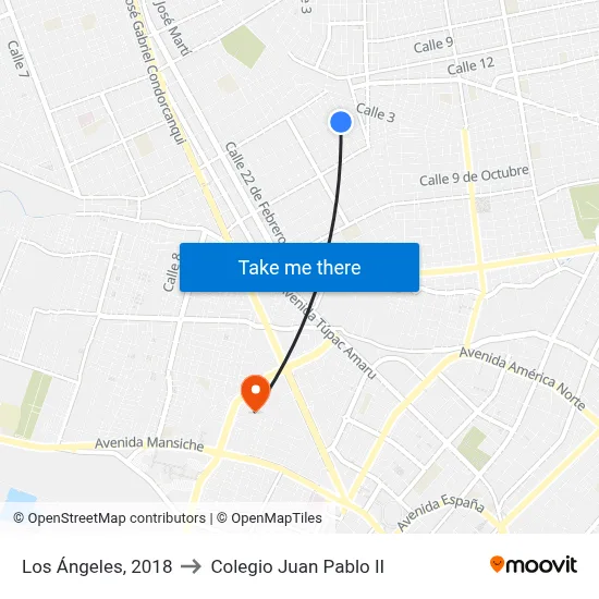 Los Ángeles, 2018 to Colegio Juan Pablo II map