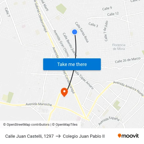 Calle Juan Castelli, 1297 to Colegio Juan Pablo II map