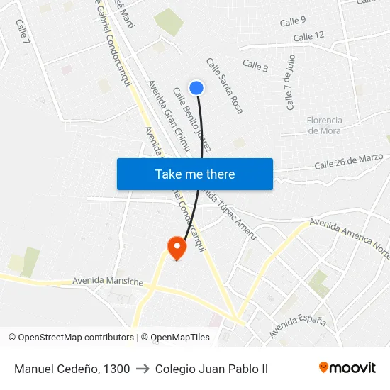 Manuel Cedeño, 1300 to Colegio Juan Pablo II map