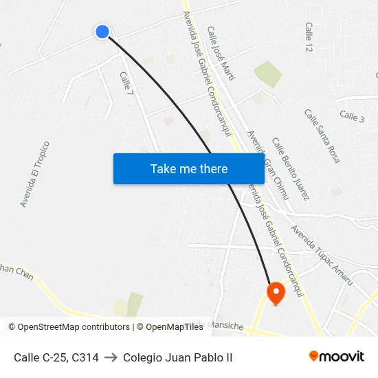 Calle C-25, C314 to Colegio Juan Pablo II map