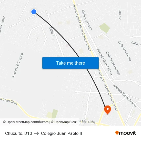 Chucuito, D10 to Colegio Juan Pablo II map