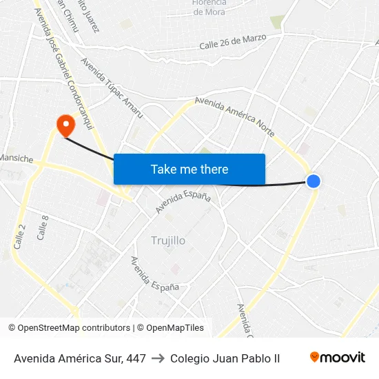 Avenida América Sur, 447 to Colegio Juan Pablo II map