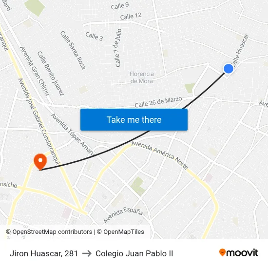 Jiron Huascar, 281 to Colegio Juan Pablo II map