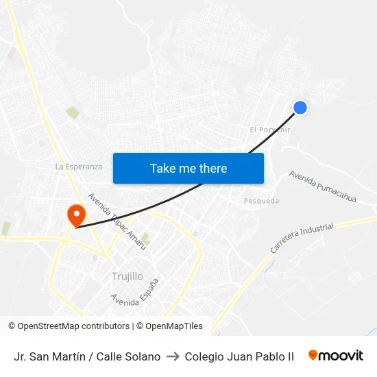 Jr. San Martín / Calle Solano to Colegio Juan Pablo II map