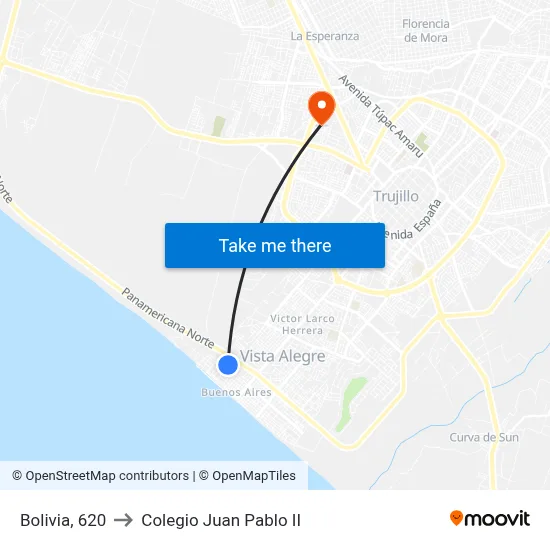 Bolivia, 620 to Colegio Juan Pablo II map