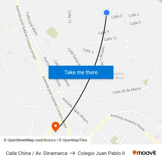 Calle China / Av. Dinamarca to Colegio Juan Pablo II map
