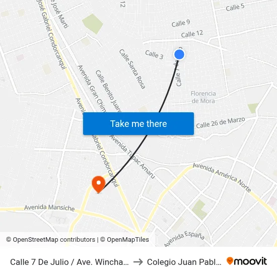 Calle 7 De Julio / Ave. Winchazao to Colegio Juan Pablo II map