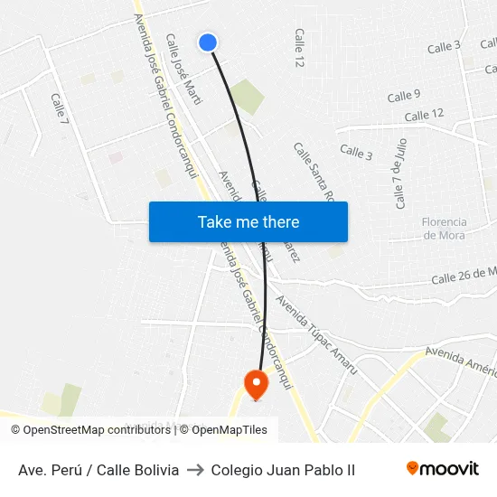 Ave. Perú / Calle Bolivia to Colegio Juan Pablo II map