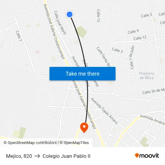 Mejico, 820 to Colegio Juan Pablo II map