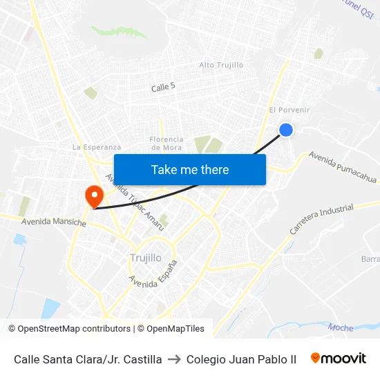 Calle Santa Clara/Jr. Castilla to Colegio Juan Pablo II map