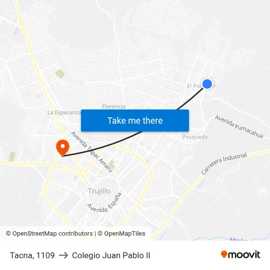 Tacna, 1109 to Colegio Juan Pablo II map