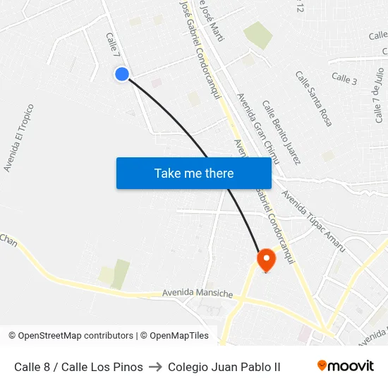Calle 8 / Calle Los Pinos to Colegio Juan Pablo II map