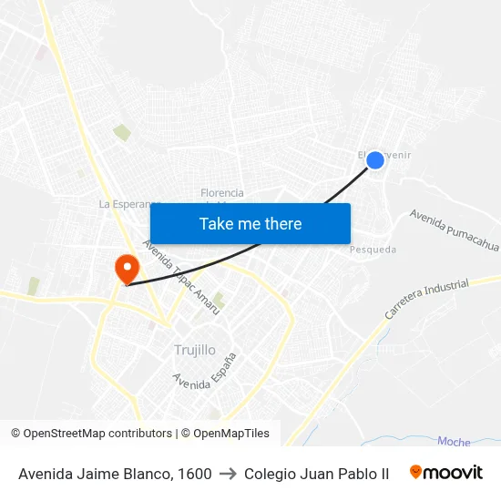 Avenida Jaime Blanco, 1600 to Colegio Juan Pablo II map