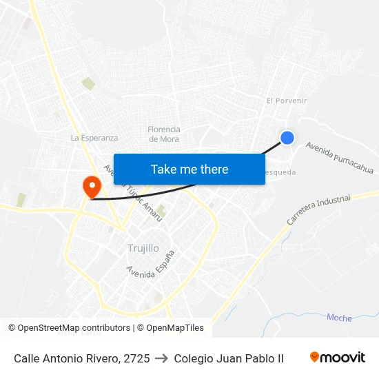 Calle Antonio Rivero, 2725 to Colegio Juan Pablo II map