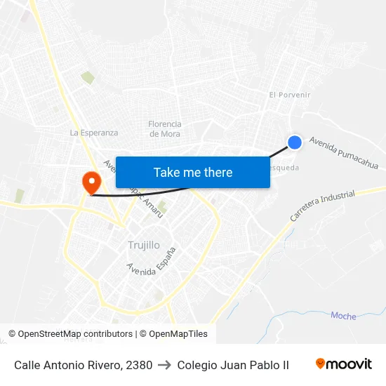 Calle Antonio Rivero, 2380 to Colegio Juan Pablo II map