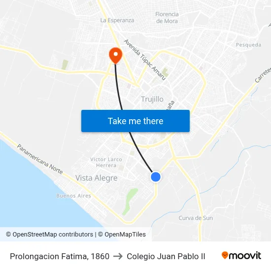 Prolongacion Fatima, 1860 to Colegio Juan Pablo II map