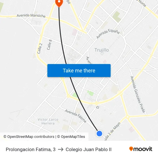 Prolongacion Fatima, 3 to Colegio Juan Pablo II map