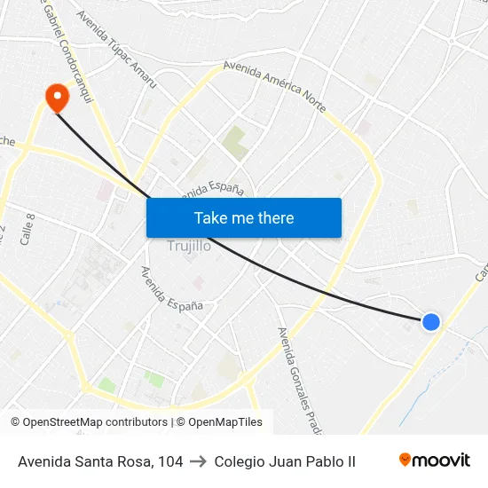 Avenida Santa Rosa, 104 to Colegio Juan Pablo II map