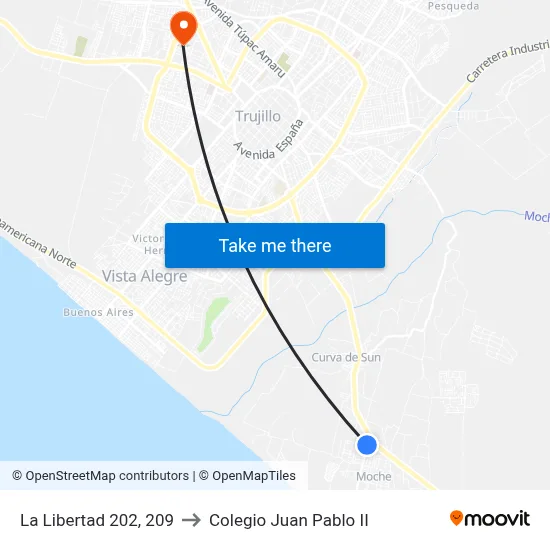 La Libertad 202, 209 to Colegio Juan Pablo II map