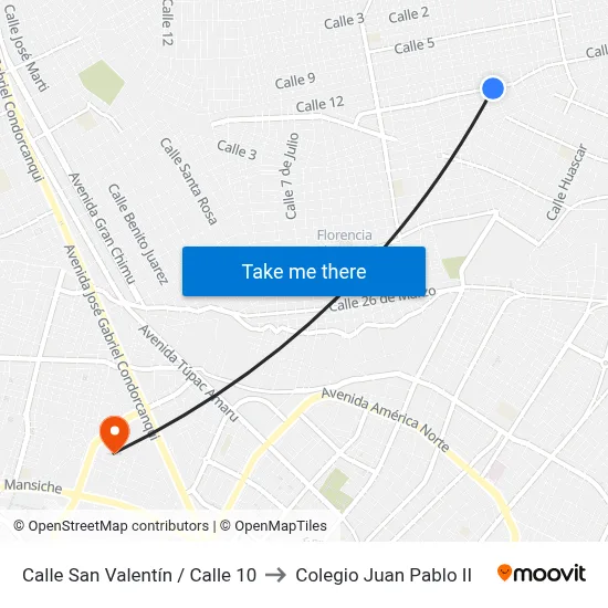 Calle San Valentín / Calle 10 to Colegio Juan Pablo II map
