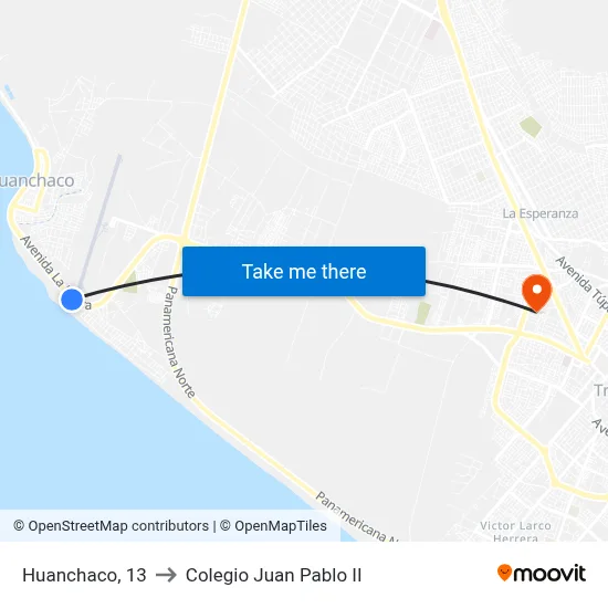 Huanchaco, 13 to Colegio Juan Pablo II map