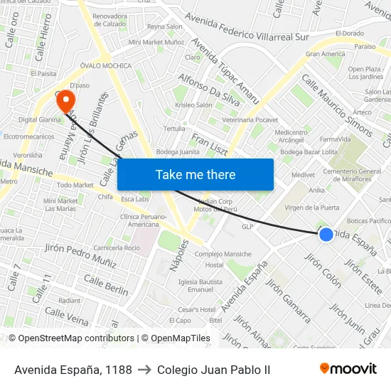 Avenida España, 1188 to Colegio Juan Pablo II map