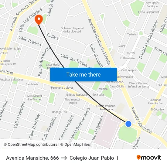 Avenida Mansiche, 666 to Colegio Juan Pablo II map