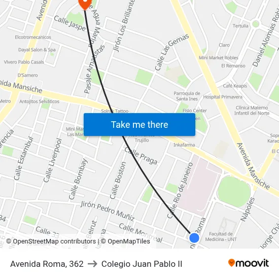 Avenida Roma, 362 to Colegio Juan Pablo II map