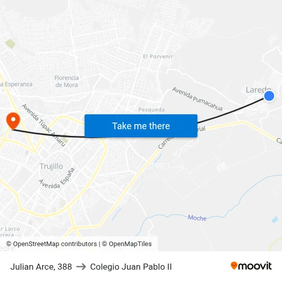 Julian Arce, 388 to Colegio Juan Pablo II map