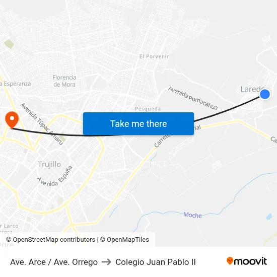 Ave. Arce / Ave. Orrego to Colegio Juan Pablo II map
