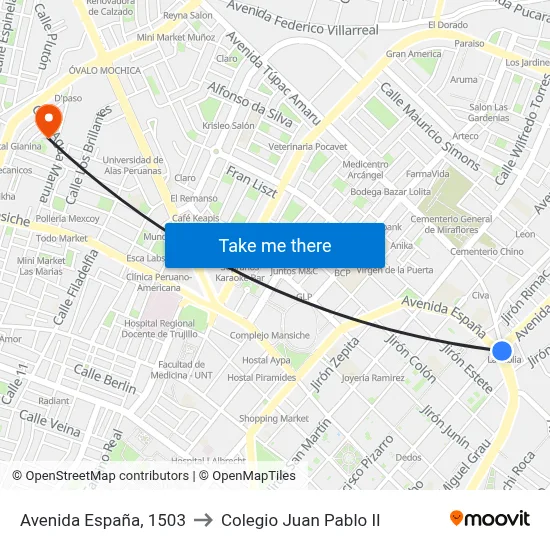Avenida España, 1503 to Colegio Juan Pablo II map