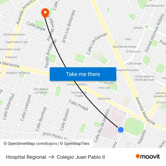Hospital Regional to Colegio Juan Pablo II map