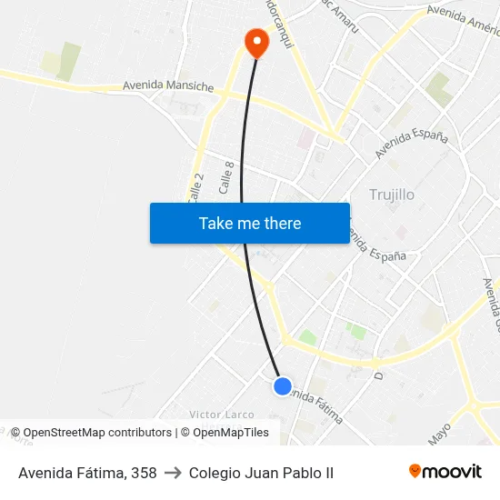 Avenida Fátima, 358 to Colegio Juan Pablo II map