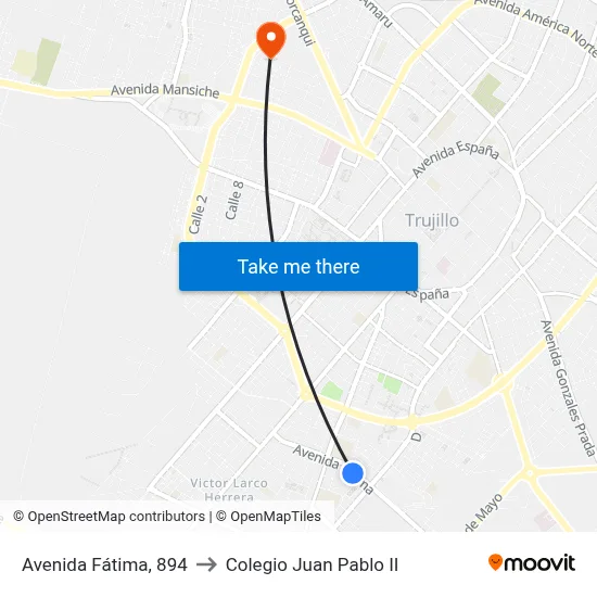 Avenida Fátima, 894 to Colegio Juan Pablo II map