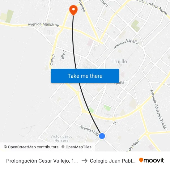 Prolongación Cesar Vallejo, 1364 to Colegio Juan Pablo II map