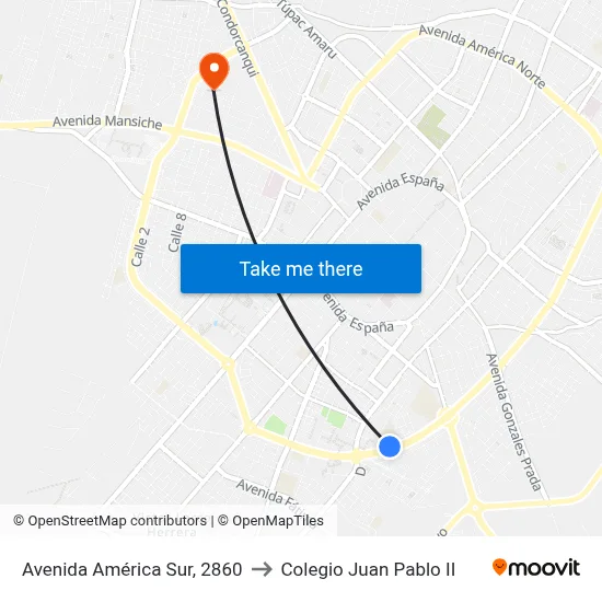 Avenida América Sur, 2860 to Colegio Juan Pablo II map