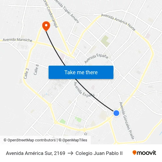 Avenida América Sur, 2169 to Colegio Juan Pablo II map