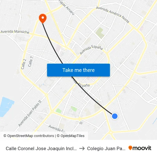 Calle Coronel Jose Joaquin Inclan, 327 to Colegio Juan Pablo II map