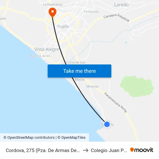 Cordova, 275 (Pza. De Armas De Salaverry) to Colegio Juan Pablo II map