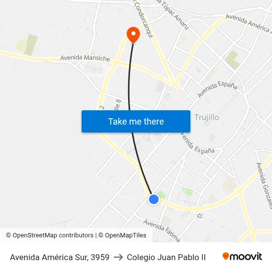 Avenida América Sur, 3959 to Colegio Juan Pablo II map