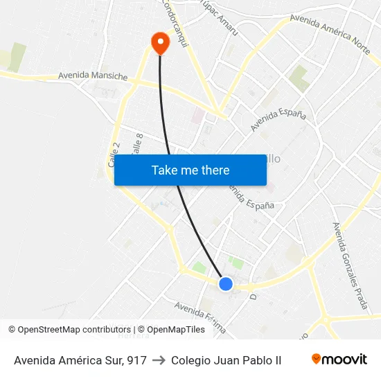 Avenida América Sur, 917 to Colegio Juan Pablo II map