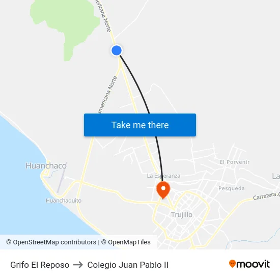 Grifo El Reposo to Colegio Juan Pablo II map