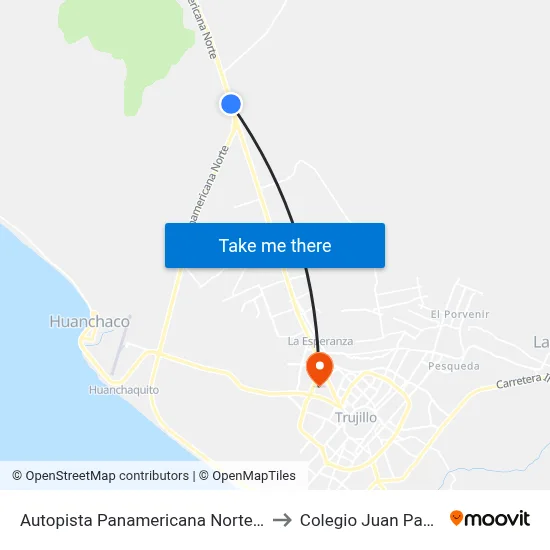 Autopista Panamericana Norte 1330 to Colegio Juan Pablo II map