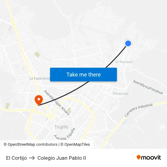 El Cortijo to Colegio Juan Pablo II map