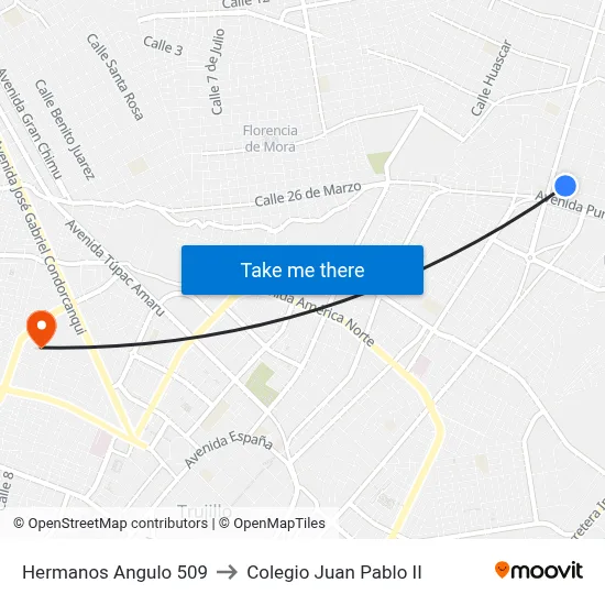 Hermanos Angulo 509 to Colegio Juan Pablo II map
