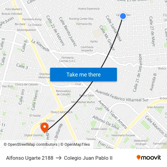 Alfonso Ugarte 2188 to Colegio Juan Pablo II map