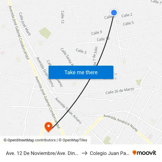 Ave. 12 De Noviembre/Ave. Dinamarca to Colegio Juan Pablo II map